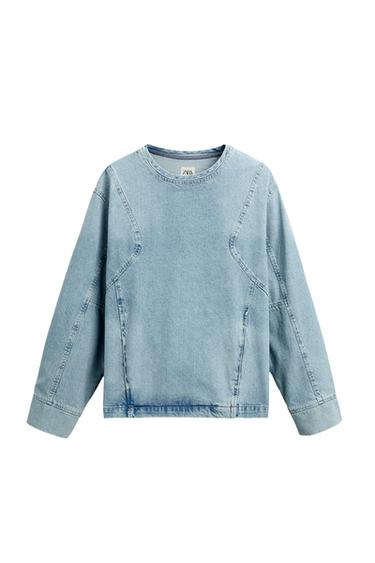 DENIM SWEATSHIRT WITH SEAM DETAILS