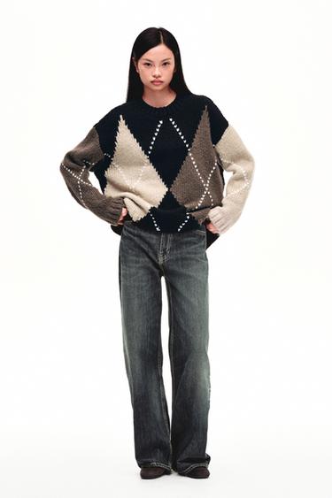 Zara 菱形針織衫 - 黑色 / 裸色