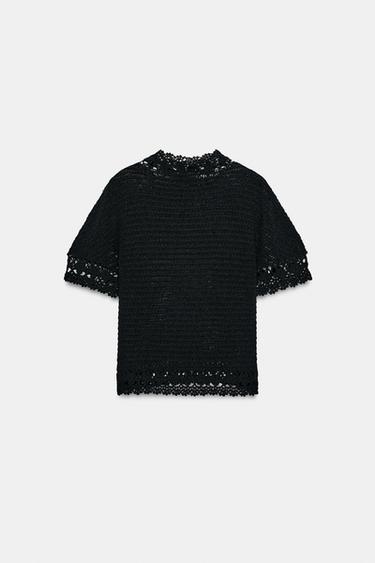FLORAL HIGH-NECK KNIT TOP - Black by Zara - Image 6