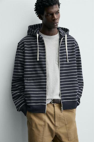 STRIPED HOODIE - Navy / White by Zara - Image 4