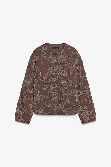 RUBBERISED EMBROIDERED PUFFER JACKET - Brown by Zara