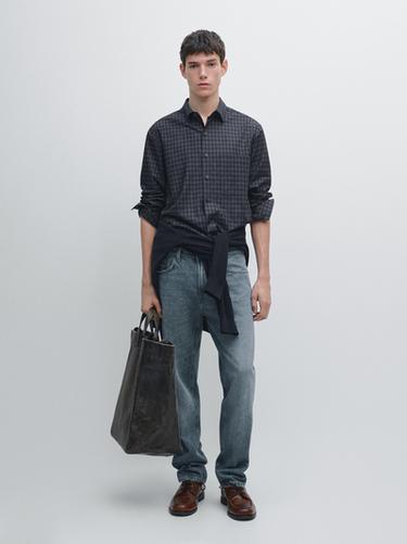 Chemise à carreaux relaxed fit - Bleu marine de Zara - Image 0