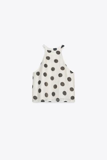 TOP HALTER À POIS - Écru / Noir de Zara - Image 5