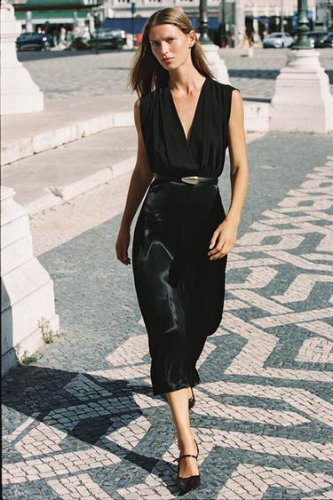 MIDI DRESS WITH CONTRAST BELT - Black by Zara - Image 4