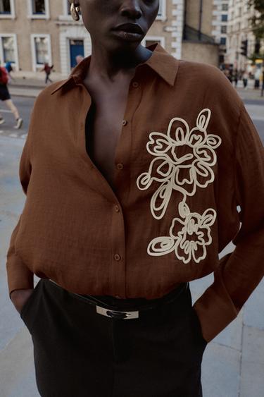 CHEMISE FLEUR STRUCTURÉE - Marron de Zara - Image 4