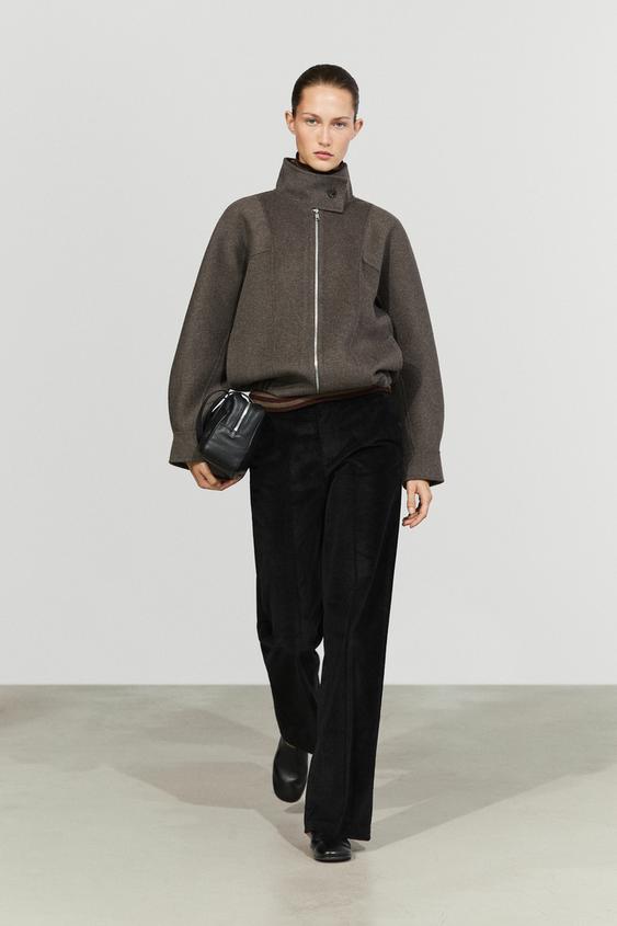 Zara Suede wool-blend bomber jacket - Brown - Image 0