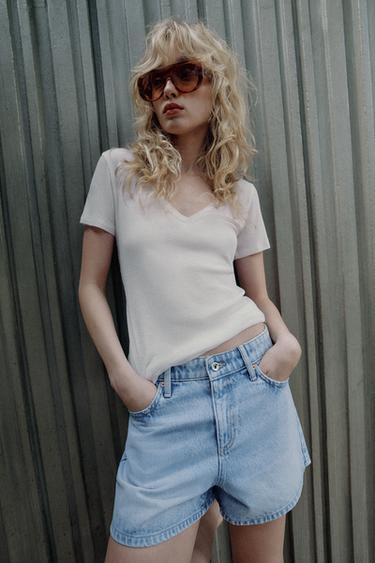 SHORT Z1975 MOM FIT TAILLE MI-HAUTE - Bleu clair de Zara - Image 2