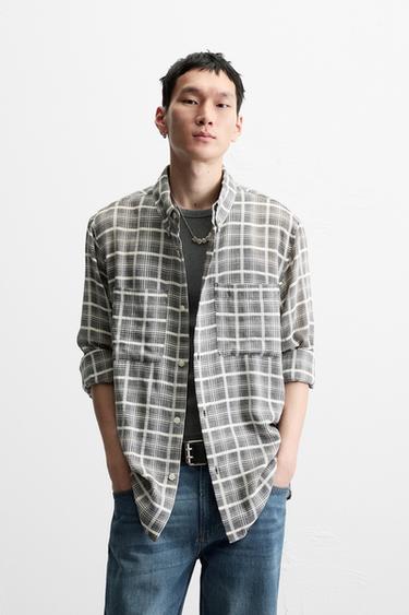 Zara FLOWY PLAID SHIRT - Gray