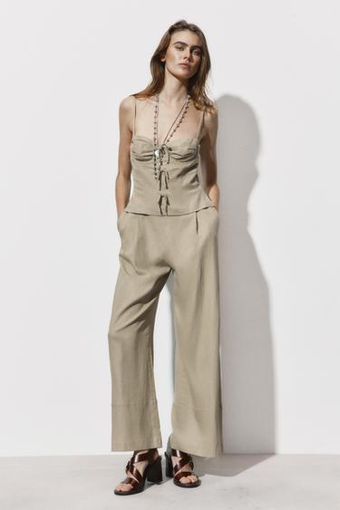 MONO LARGO CON LINO LAZOS - Khaki claro de Zara - Imagen 0