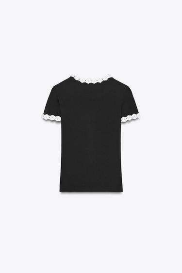 FLOWER DETAIL T-SHIRT - Black by Zara - Image 4