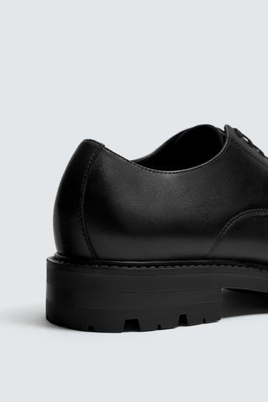 LEATHER DERBY SHOES - Black by Zara - Image 2