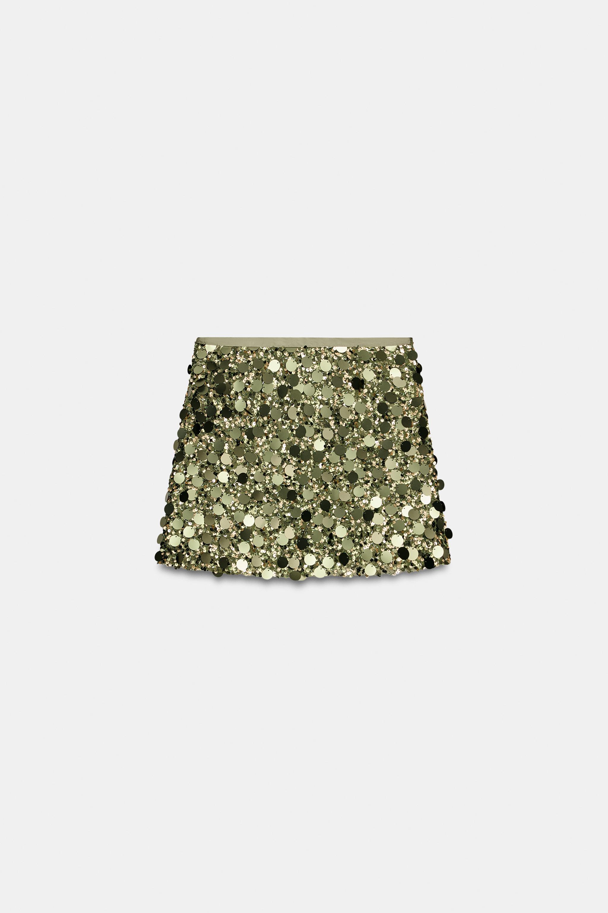 SEQUIN MINI SKIRT - Khaki | ZARA South Africa