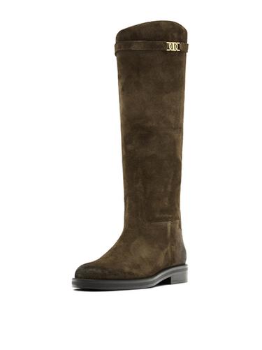 Zara Oiled split suede riding boots - Sea green