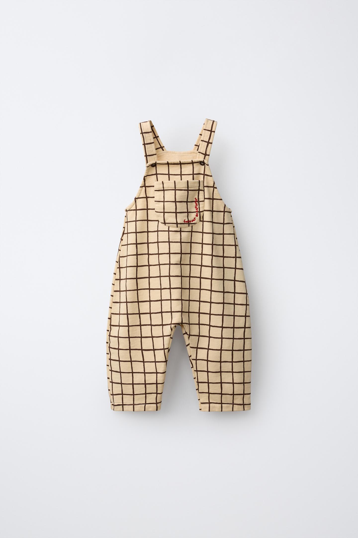 Детский комбинезон Zara Plaid Embroidered Fleece Overalls, цвет: Ванильный — фото 1