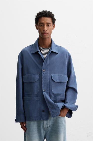 Zara WASHED POCKET JACKET - Bluish