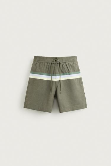 Zara STRIPED LONG SWIMSUIT - Khaki