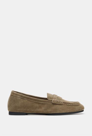 Zara SPLIT LEATHER LOAFERS - Taupe Gray - Image 0