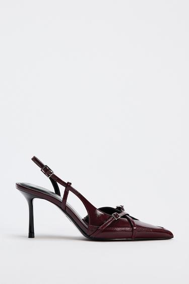BUCKLED STRAPPY HEELS - Burgundy Red by Zara