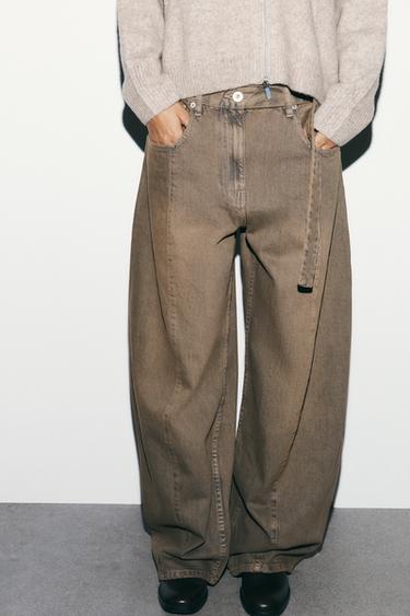 JEANS TRF OVERSIZE BARREL TIRO BAJO - Marrón de Zara
