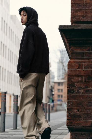 Zara 水洗華夫格連帽運動衫 - 深無煙煤色