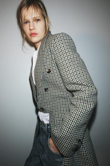 ASYMMETRIC CHECK BLAZER WITH WOOL ZW COLLECTION LIMITED EDITION - Stone by Zara