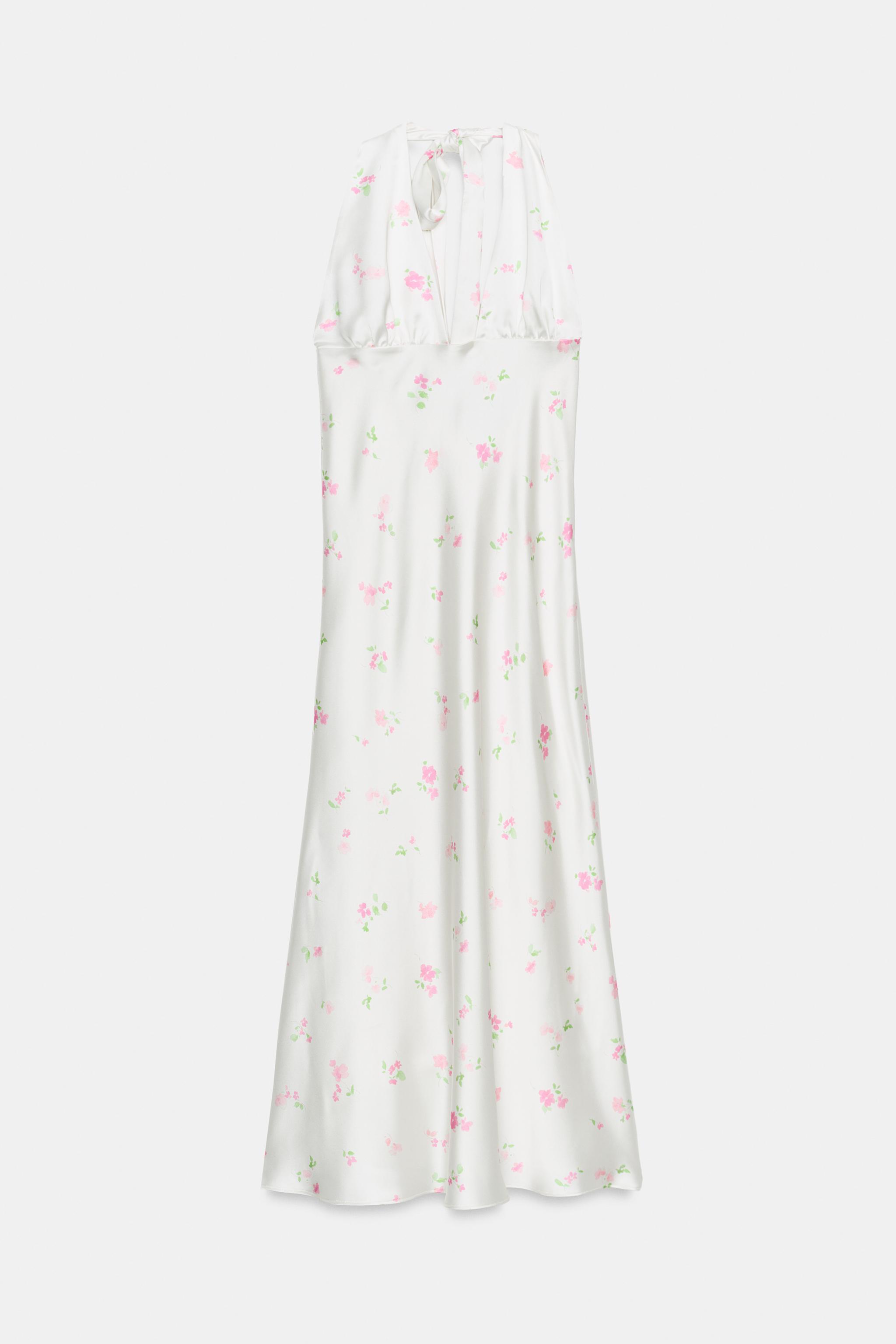 FLORAL SATIN EFFECT MIDI DRESS - White / Pink | ZARA United States FLORAL SATIN EFFECT MIDI DRESS - White / Pink | ZARA United States