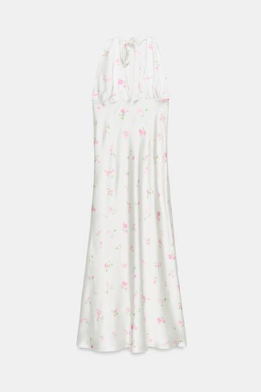 ROBE MIDI SATINÉE À FLEURS - Blanc / Rose de Zara - Image 5