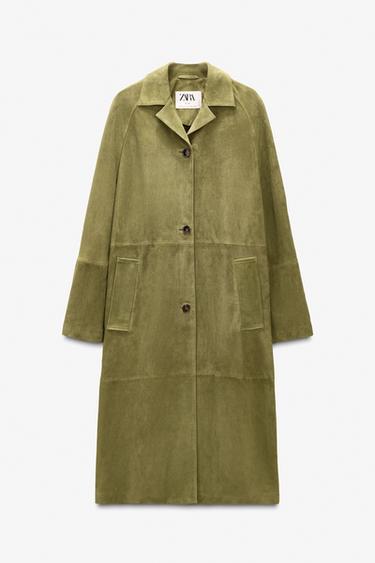 CASACO COMPRIDO COURO SUEDE 100% LIMITED EDITION - Verde-claro da Zara