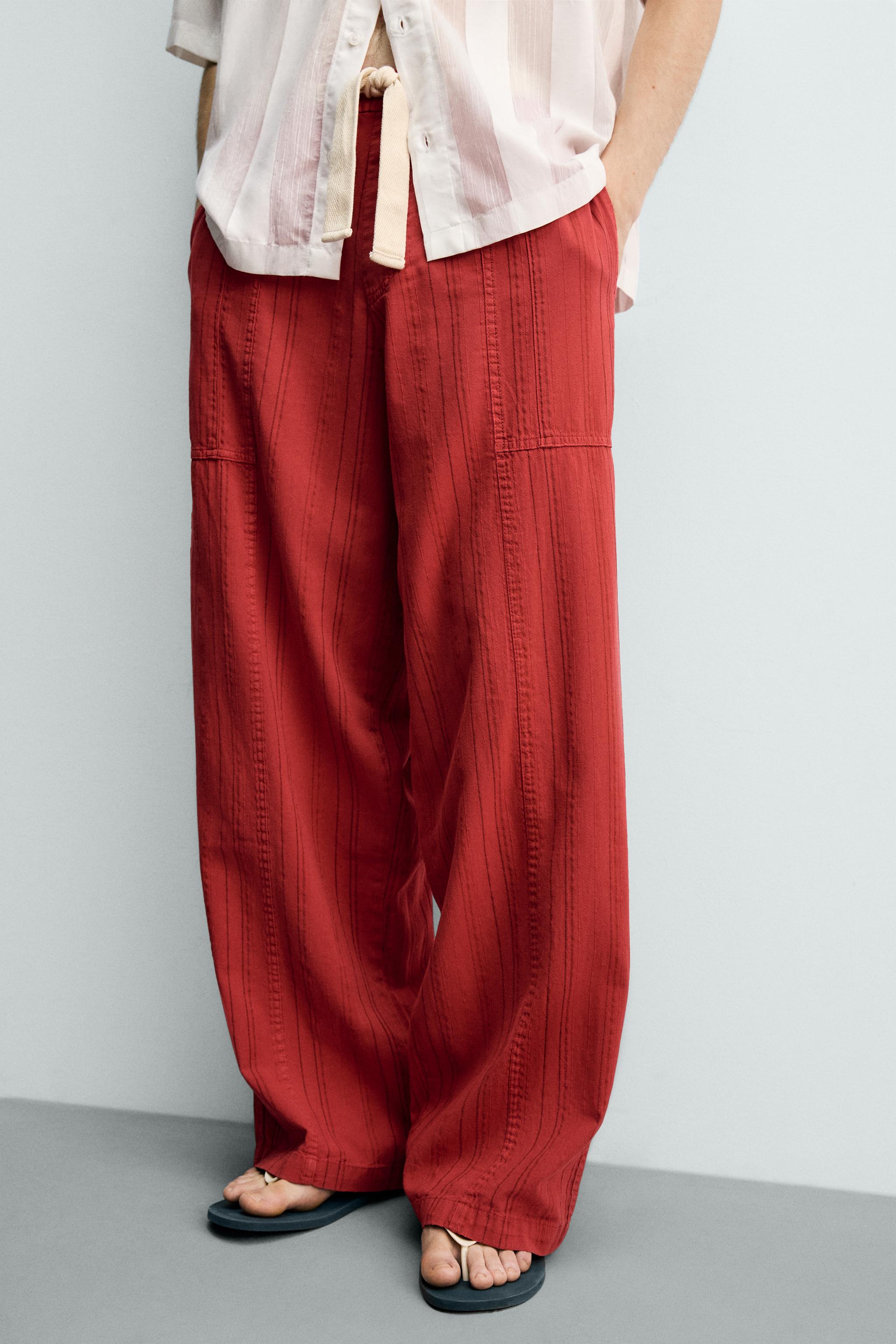 RELAXED FIT STRIPED TEXTURED PANTS