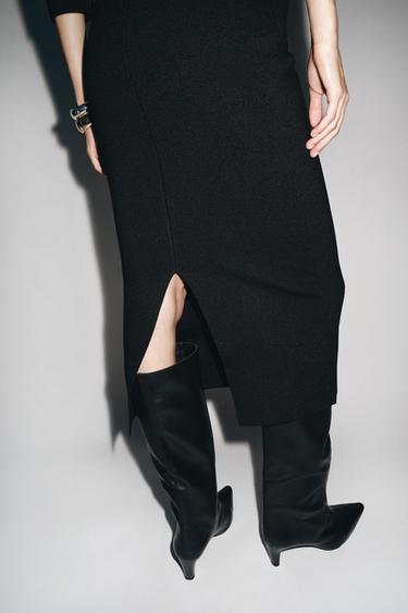 KNITTED MIDI SKIRT - Black by Zara