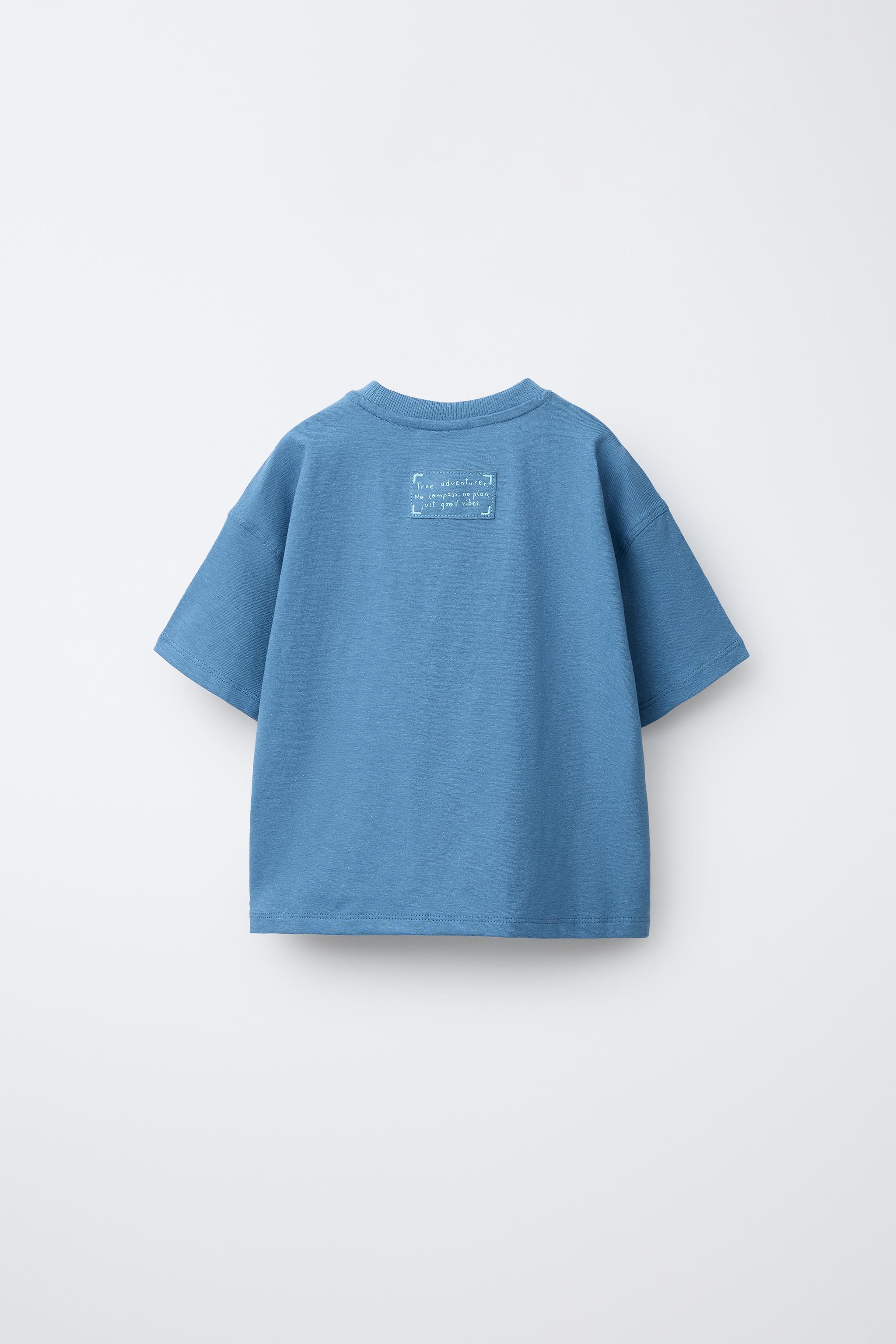 COTTON LINEN BLEND TEXT T-SHIRT