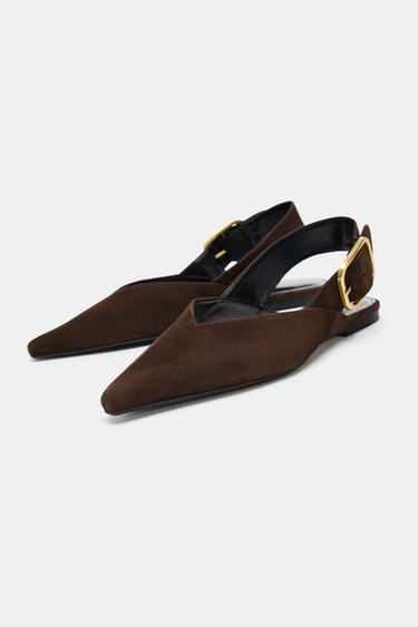 CHAUSSURES OUVERTES À L'ARRIÈRE EN DAIM - Marron chocolat de Zara - Image 2