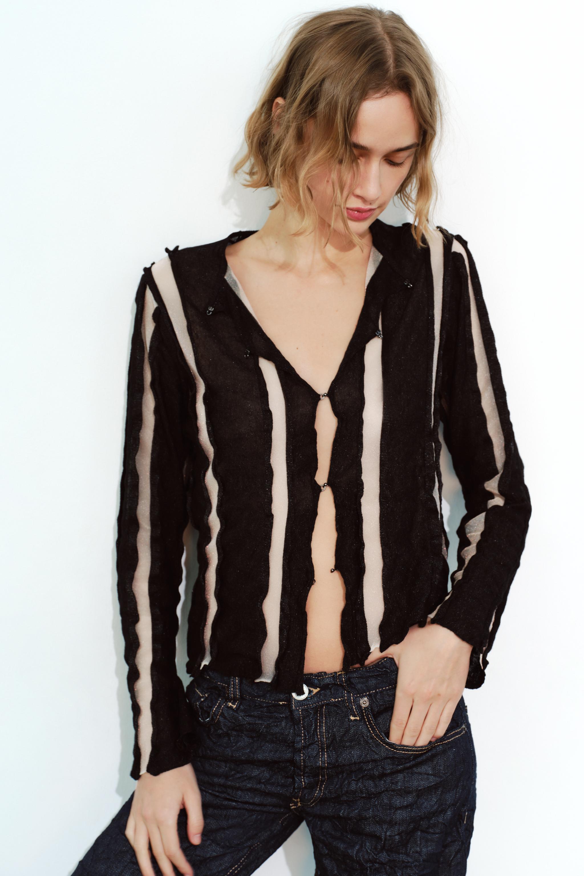 Zara knit cardigan with hotsell organza sleeves