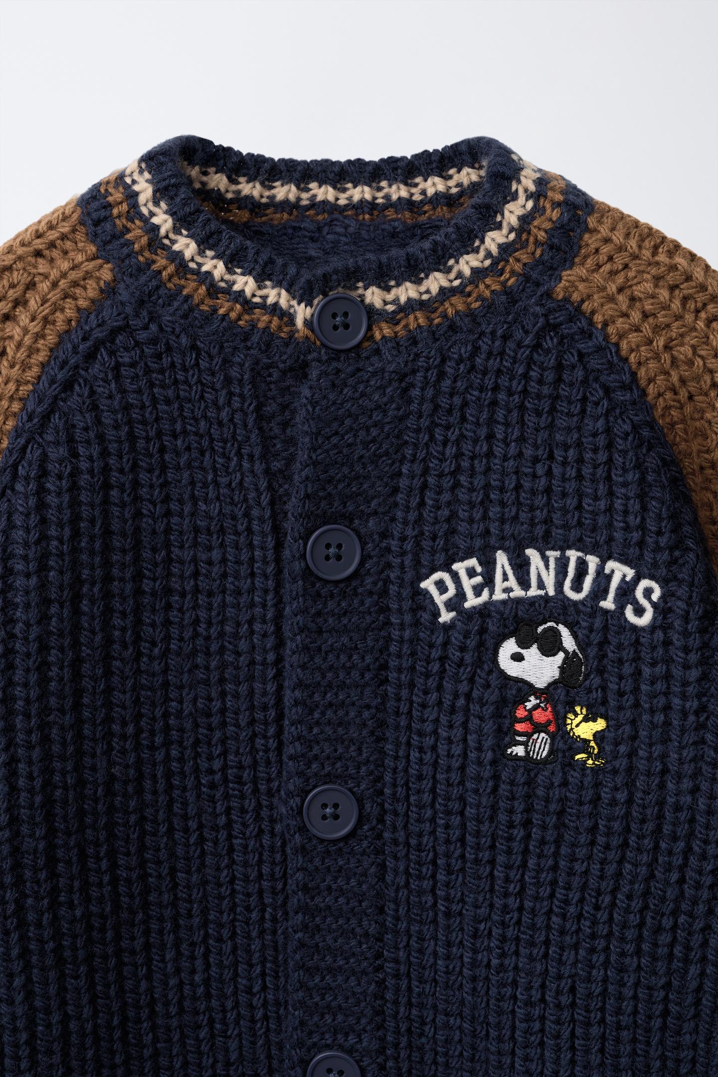 Детский кардиган Zara Snoopy Peanuts™ Embroidered, цвет: Коричневый синий — фото 3