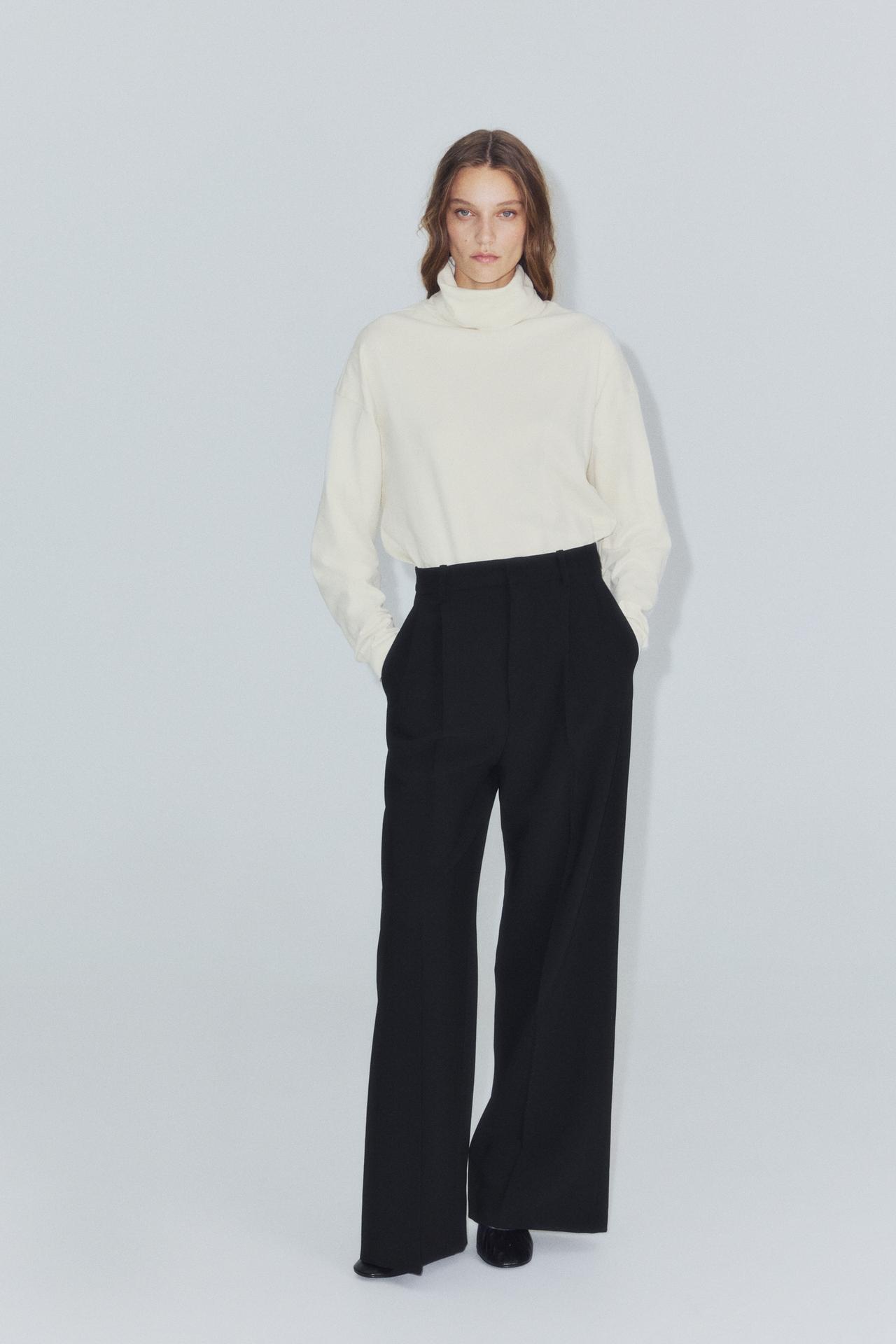ZW COLLECTION STRIPED HIGH-RISE PLEATED PANTS — Black