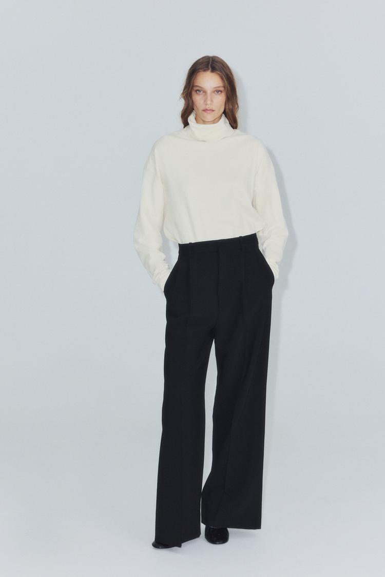 ZW COLLECTION STRIPED HIGH-RISE PLEATED PANTS — Black