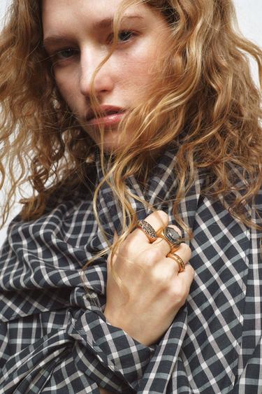 PACK 3 ANILLOS PIEDRA BRILLOS - Dorado de Zara