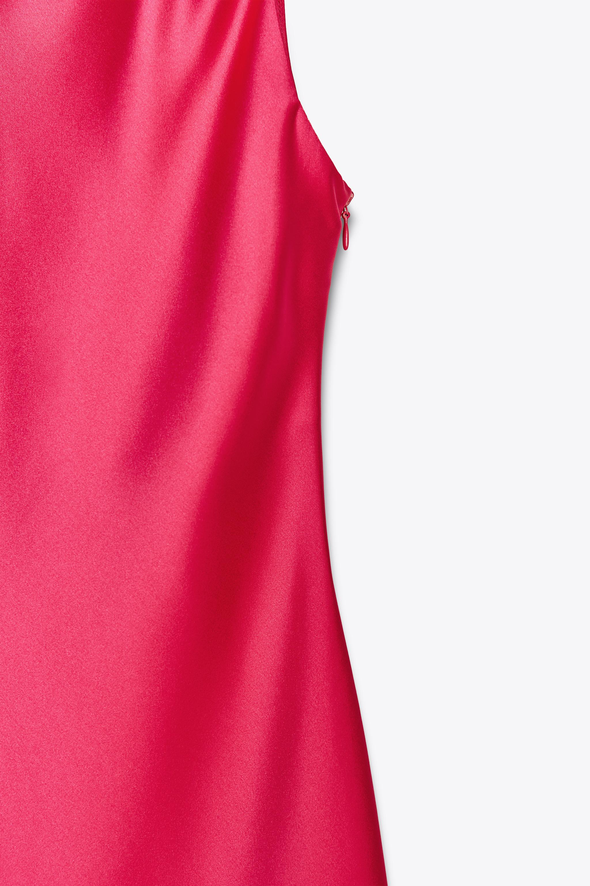 アシンメトリーサテンミディ丈ワンピース - フクシア | ZARA