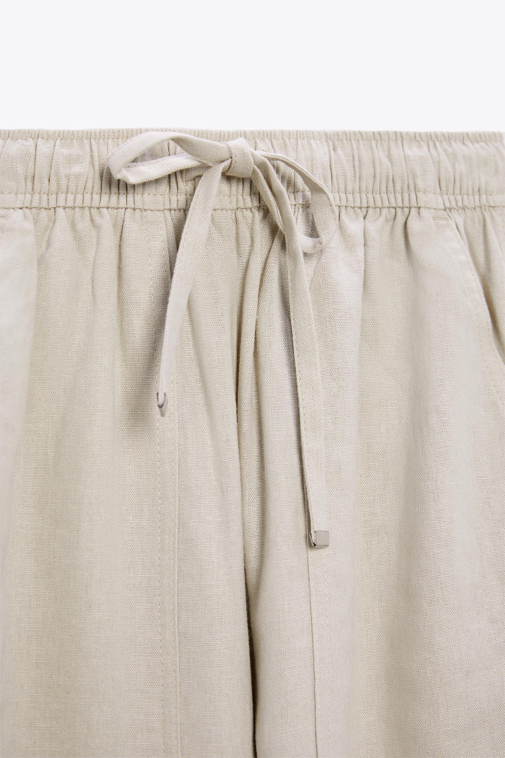 Zara Women's Linen Blend Carrot Fit Trouser Pants - Depop