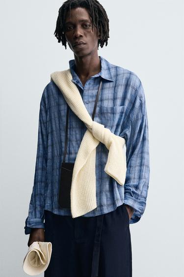 CHEMISE FLUIDE À CARREAUX - Bleu encre de Zara - Image 5