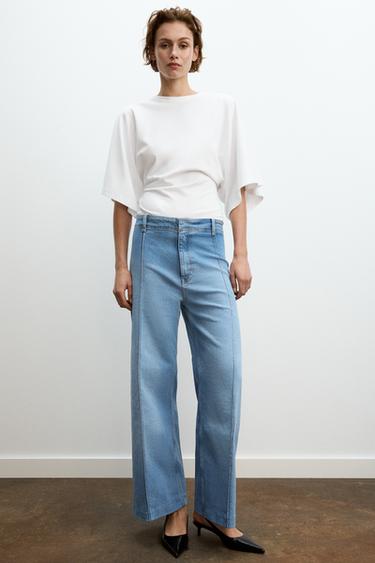 Zara ZW COLLECTION TAILORED WIDE LEG HIGH-WAIST JEANS - Light blue