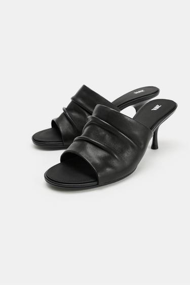 LÆDERSANDALER MED HÆL - Sort fra Zara