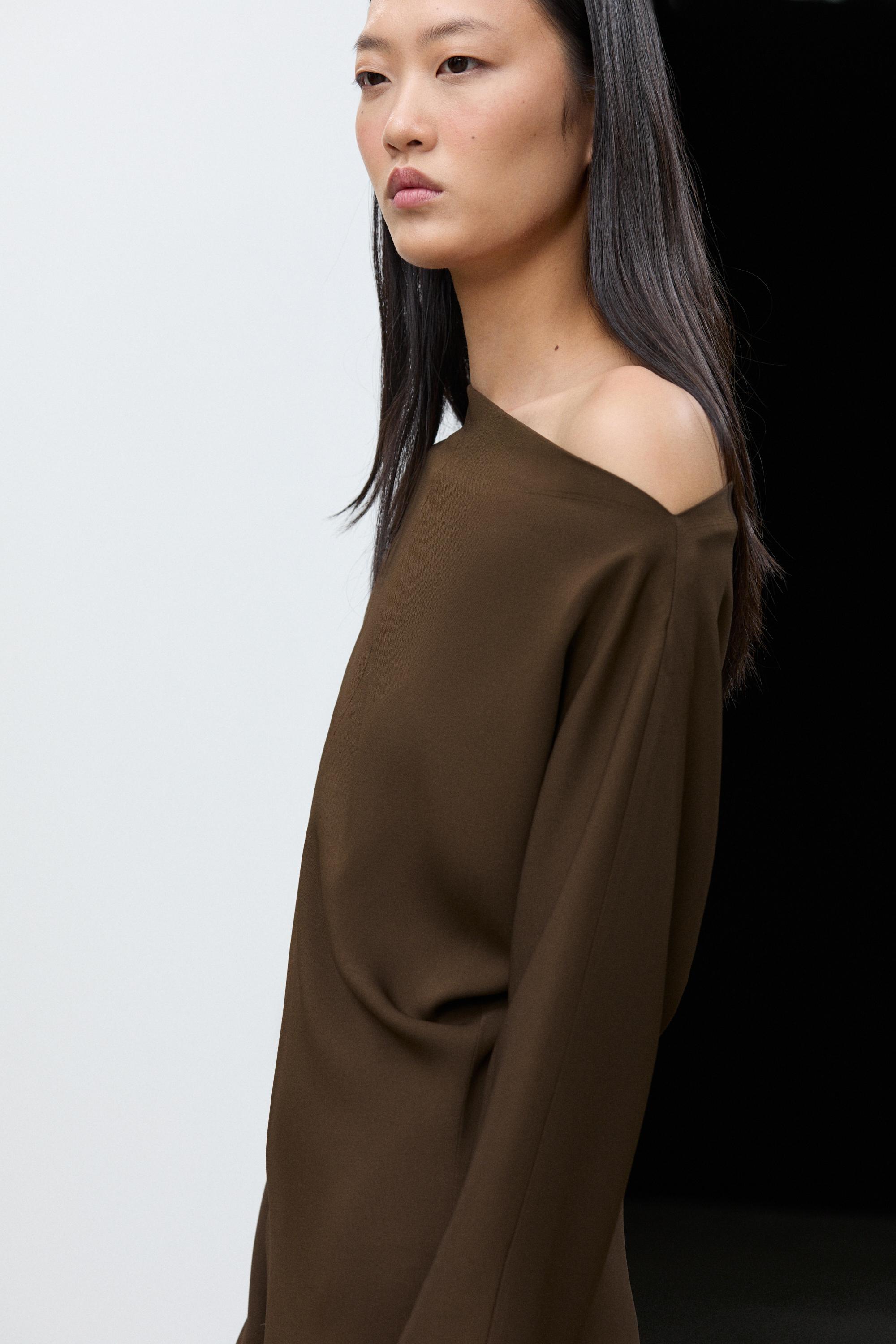 Fluid midi dress with asymmetrical neckline