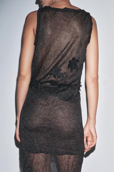 SEMI-SHEER TEXTURED KNIT TOP - Black by Zara - Image 2
