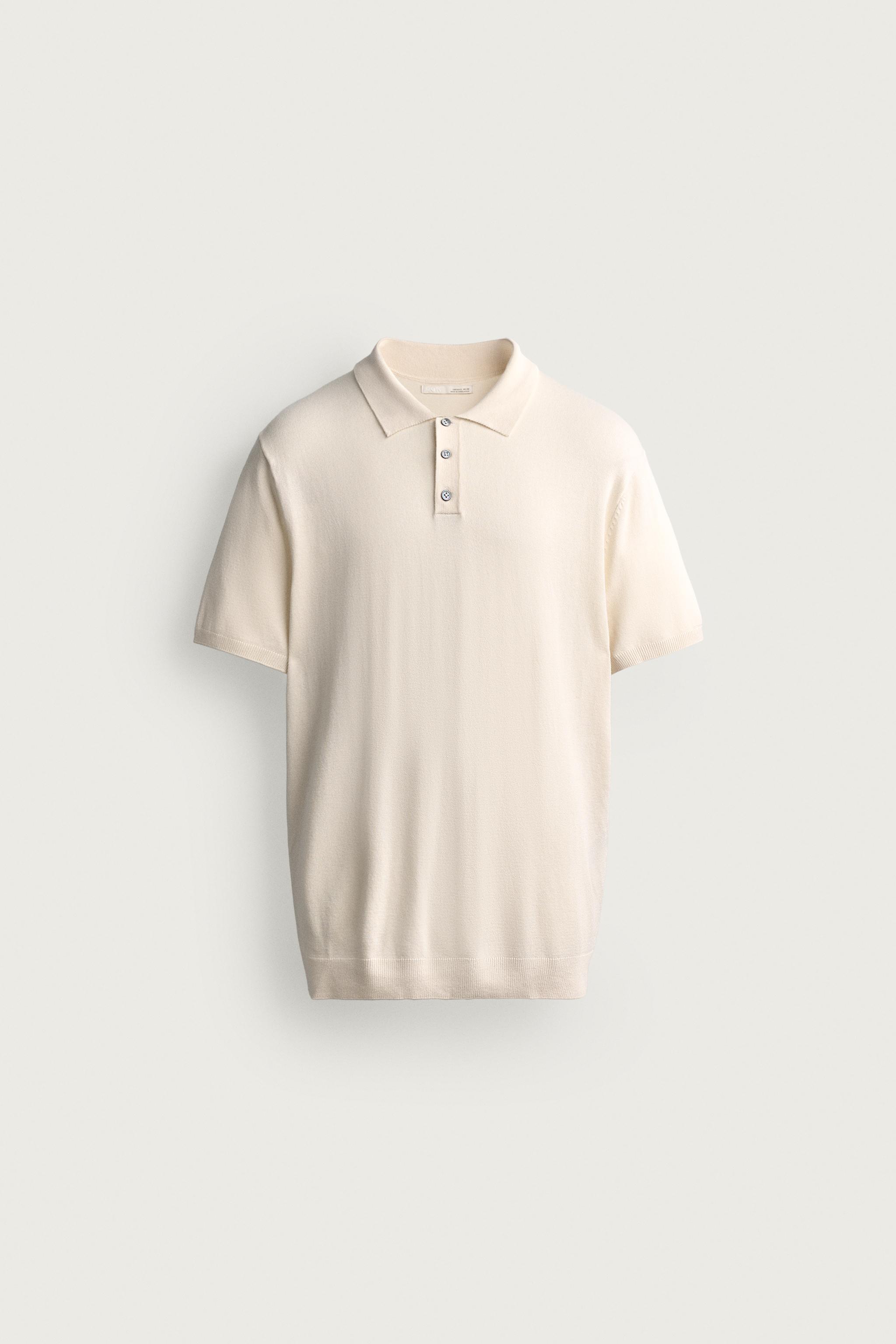 REGULAR FIT KNIT POLO — Oyster-white