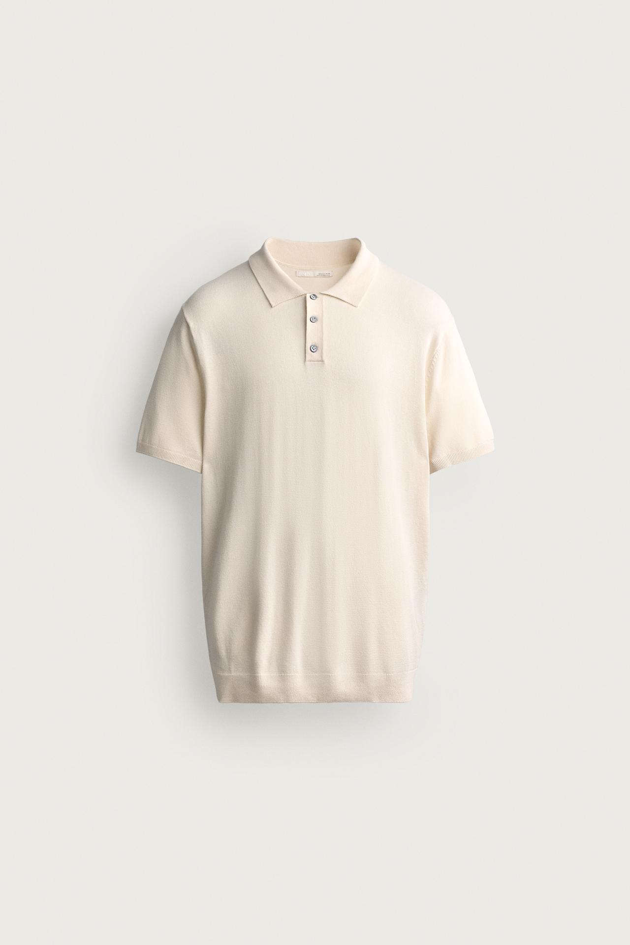 REGULAR FIT KNIT POLO — Oyster-white