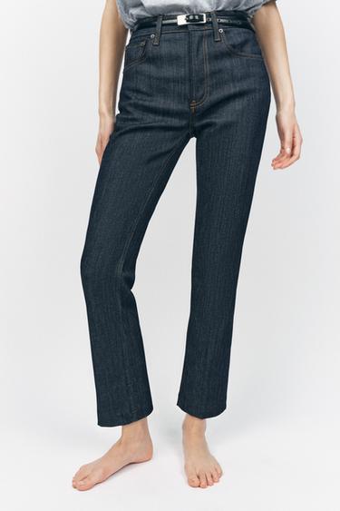 Zara ZW COLLECTION HIGH WAIST CROPPED BOOTCUT JEANS - Blue