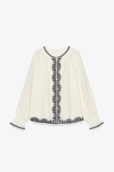 CHEMISE BRODERIES CONTRASTE - Écru de Zara - Image 7