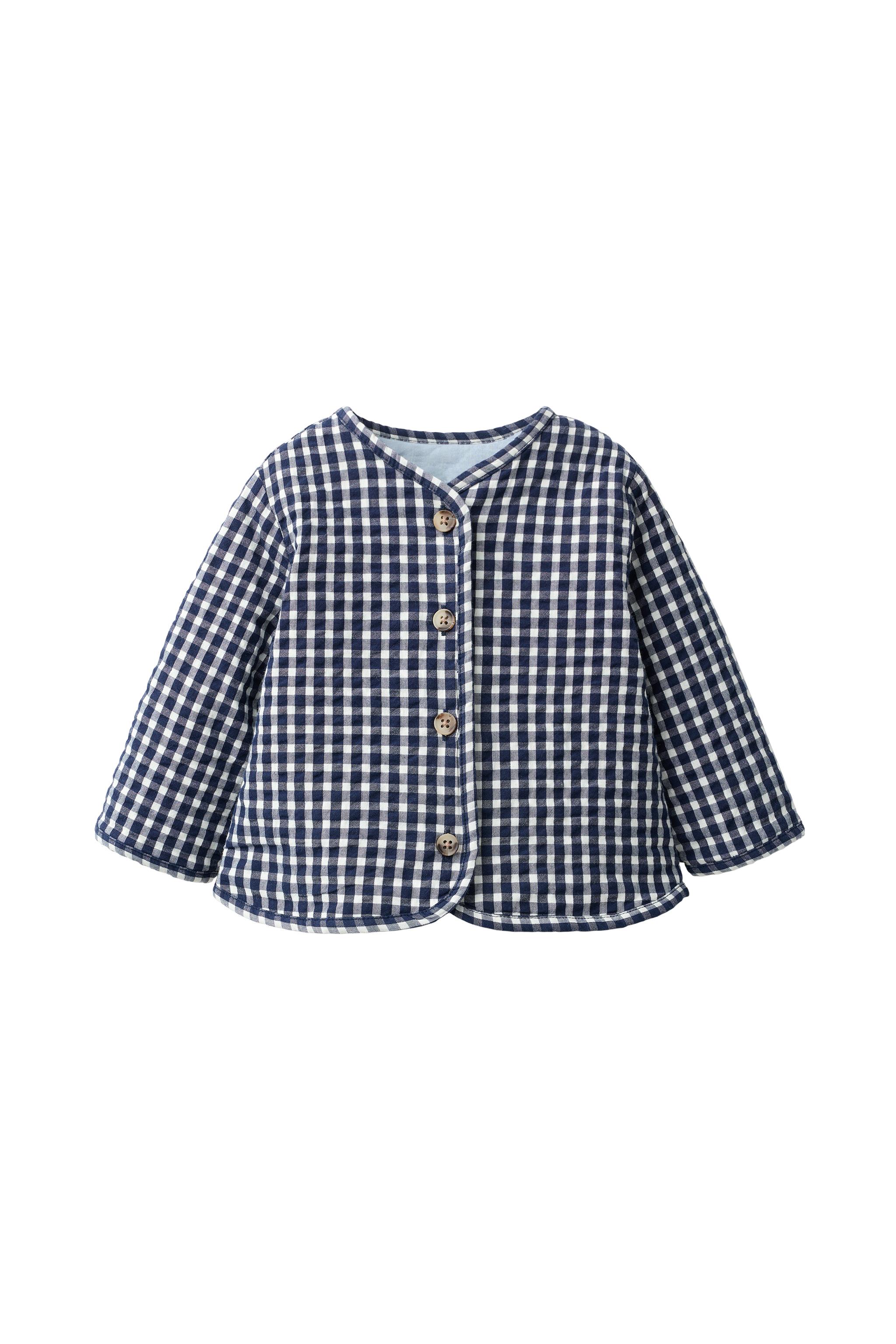 ギンガムチェック柄パフジャケット - ネイビーブルー | ZARA Japan / 日本