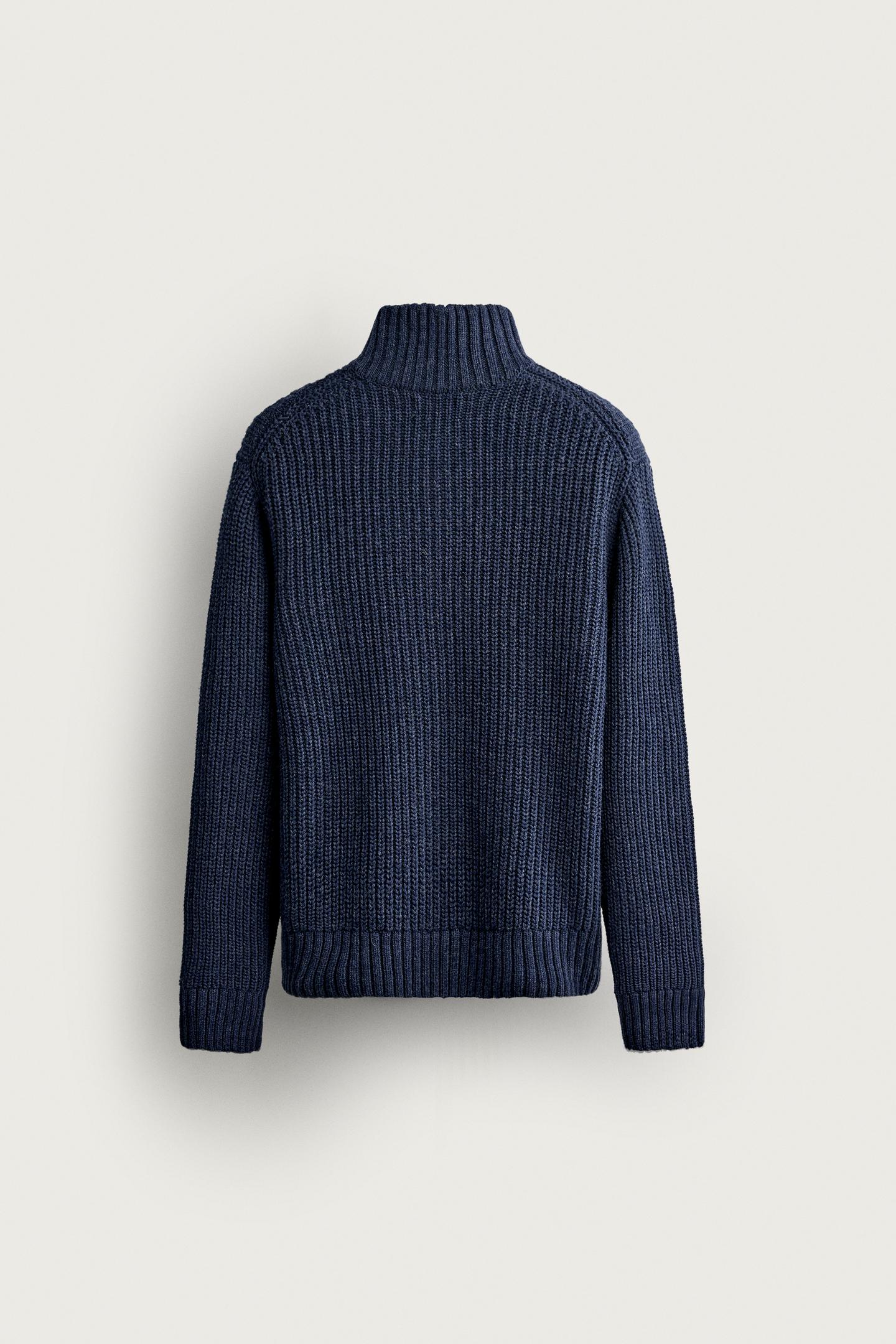Мужской свитер Zara Cotton-Wool Quarter-Zip, цвет: Синий меланжевый — фото 7